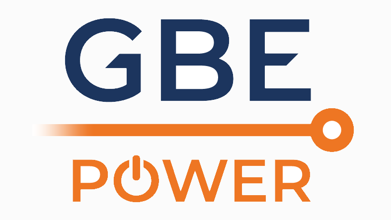 The GBE Power logo - with navy blue GBE letters and Power written in orange on a white background - to help identify the GBE Power branch.